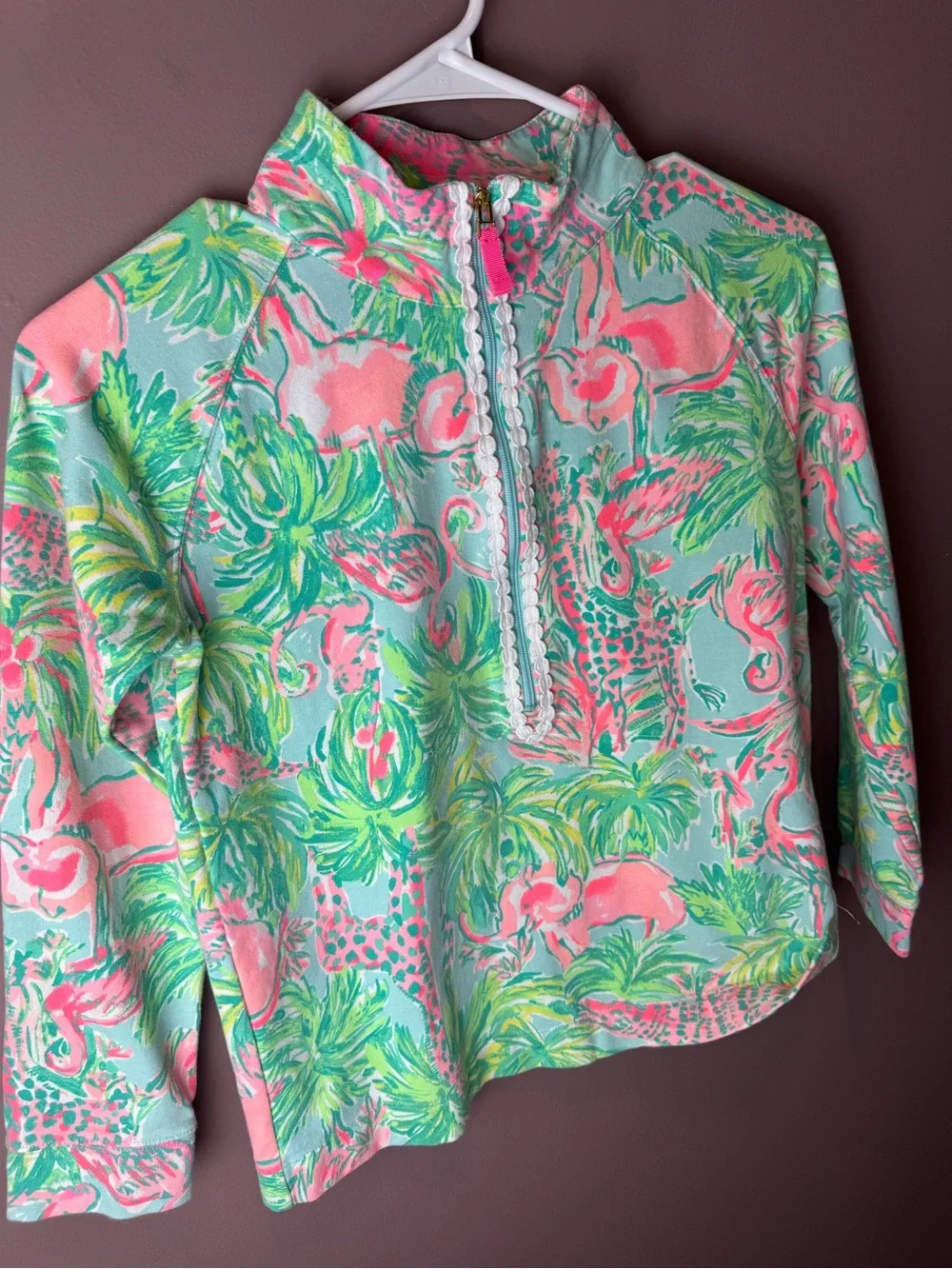 Lilly Pulitzer Girls' Skipper Popover On Parade Long-Sleeve Top Green Pink